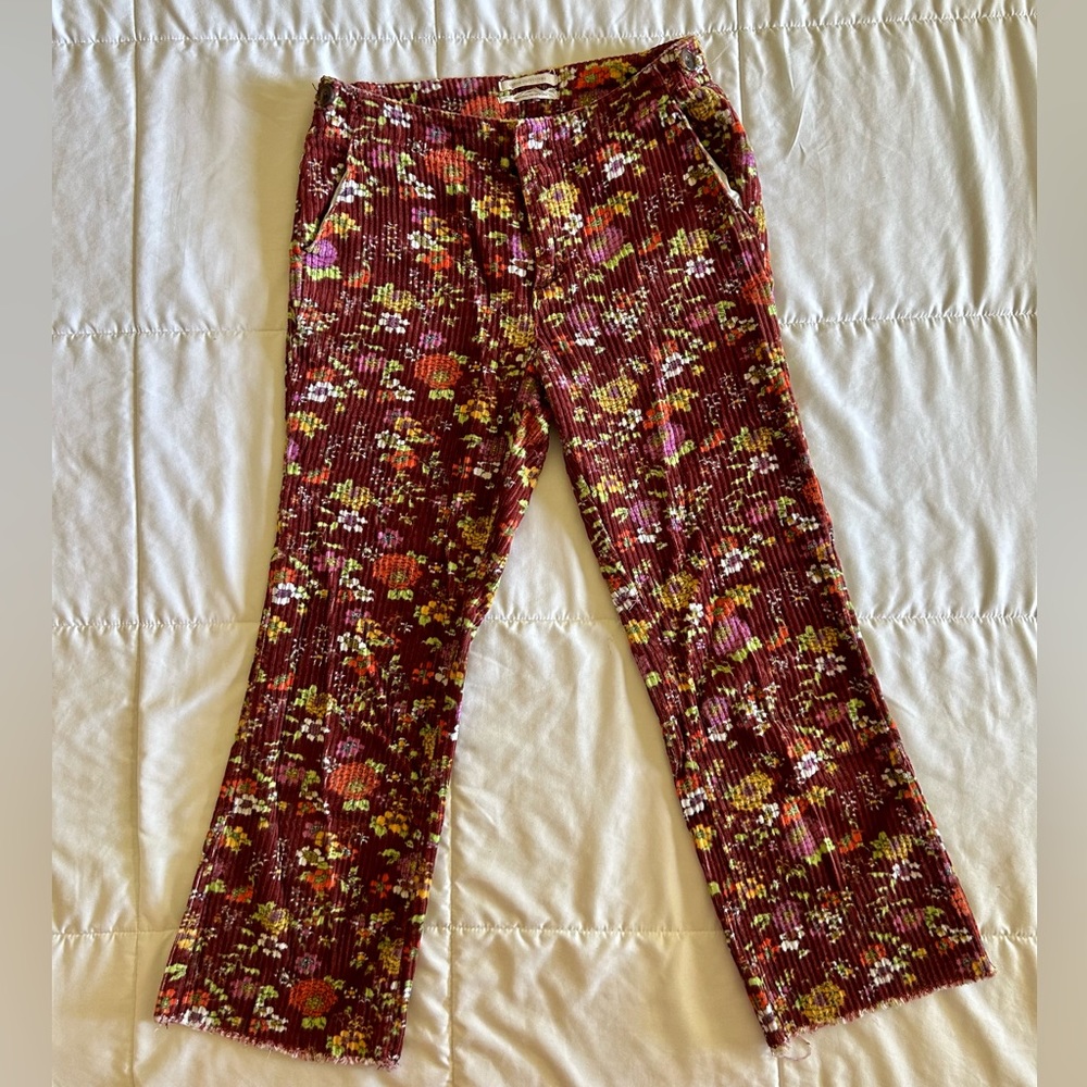 Urban Outfitters Purple Floral Corduroy Cropped Pants